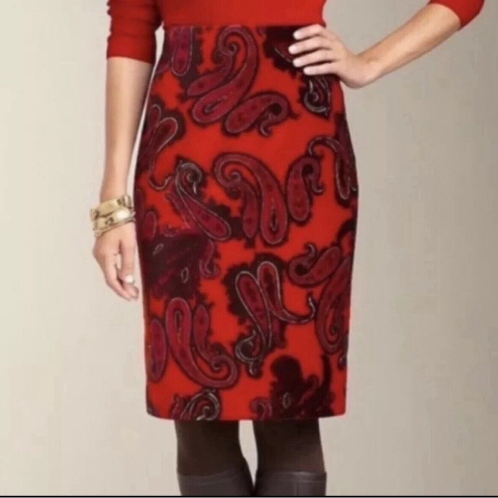 Talbots Paisley Velvet Velour Lined Pencil Skirt Size 20